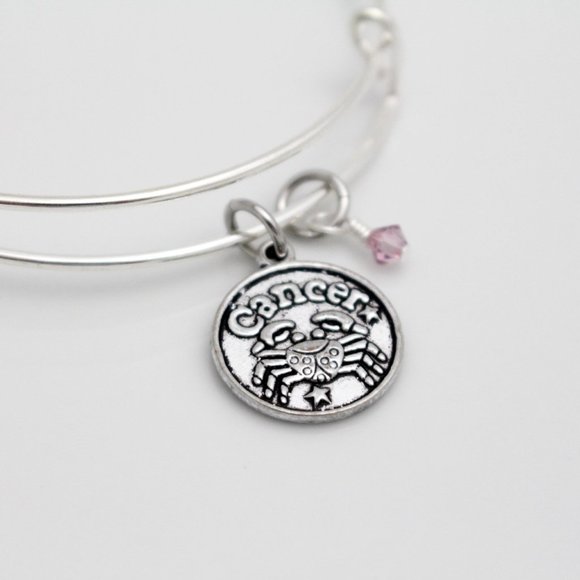 June Cancer Adjustable Charm Bangle - Handmade Zodiac Bracelet - Picture 9 of 11